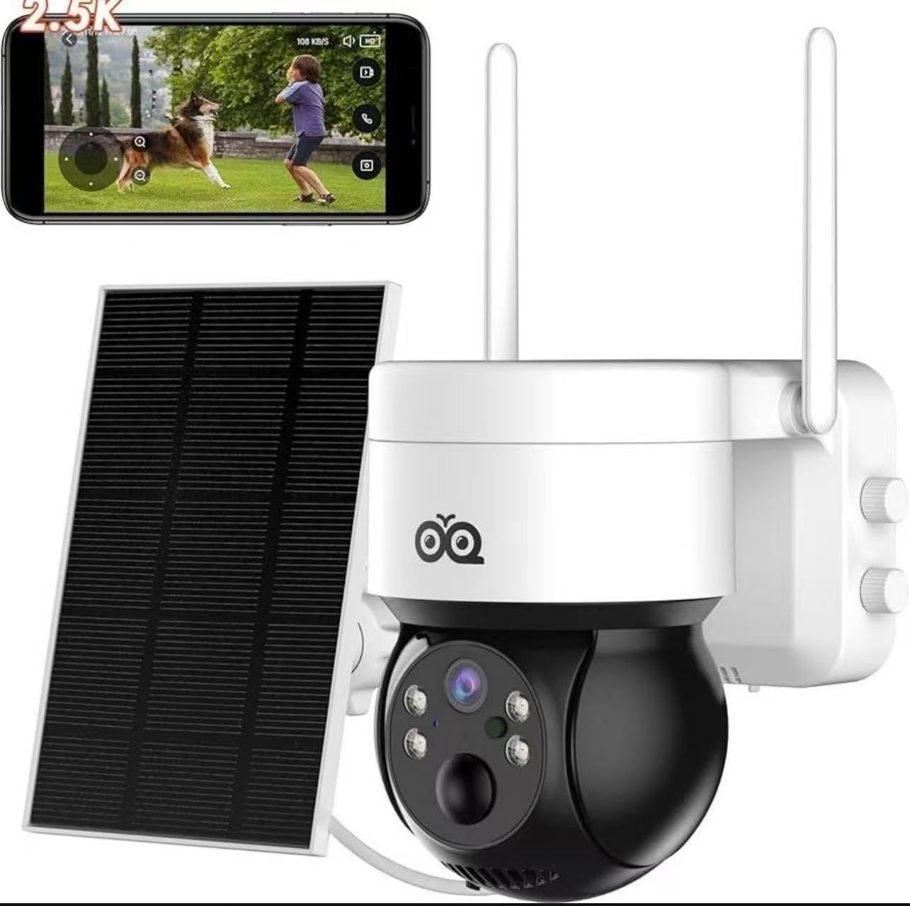 OVQ Solar Security Camera Wireless Outdoor, 4MP Solar/Battery Powered Camera for Home Security, Pan/Tilt 2.4GHz WiFi Camera with PIR, 2-Way Audio, Clo