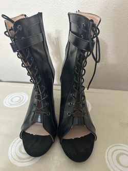Brand new tied up leather high heels