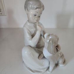 Vintage 1970s Lladro Boy With Dog Figurine 