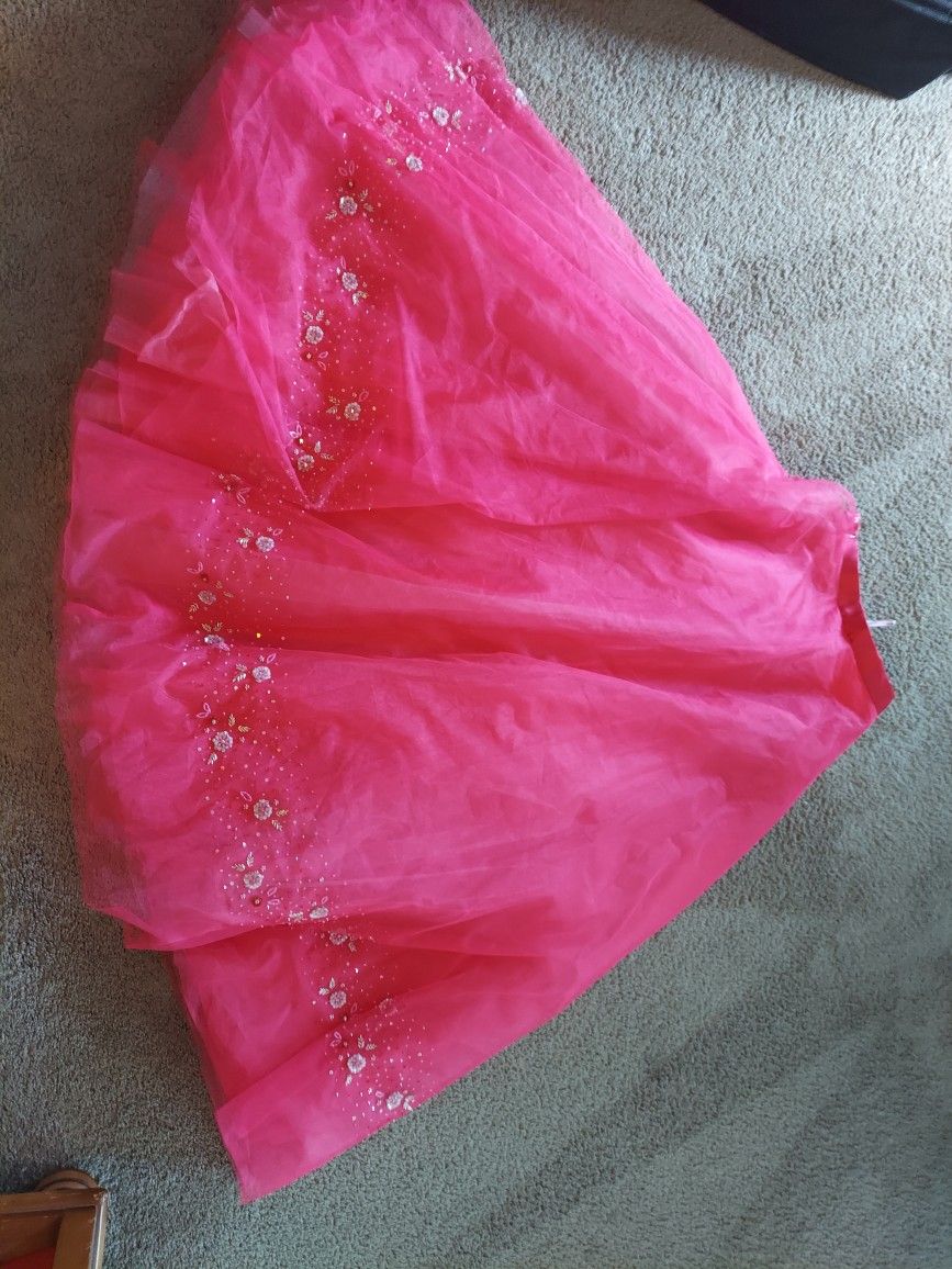 Formal Quinceañera Tulle Prom Formal Skirt Hot Pink Beaded