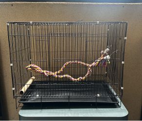 Black Wire Bird Cage with Rope Perch
