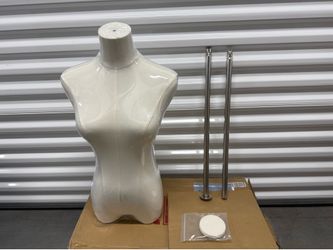 Brand New Female Mannequin Torso Dress Form Adjustable Stand Metal Base Beige Silver