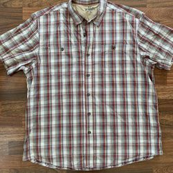 Outdoor life Men XL Red/Tan Plaid Button Down Short Sleeve Breathable Fabric