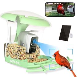 Transparent - Smart Bird Feeder with Camera Solar Powered,1080P HD AI Identify Wild Bird Feeder Camera-5000mAh&64G SD Card,Auto Capture Bird Videos & 