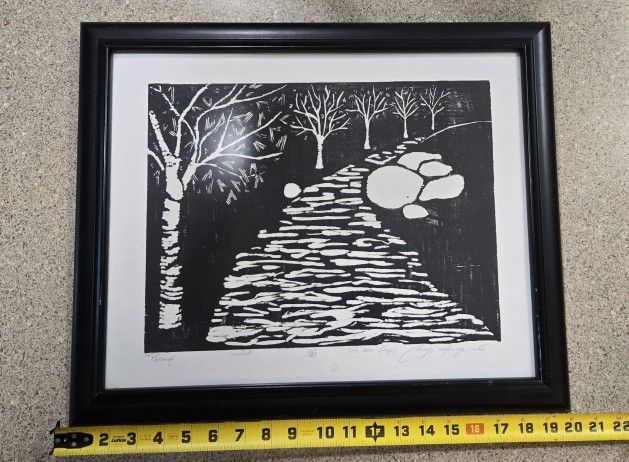 Woodcut (Hand Carved) Inkprint Black and White Titled Passage 10/40 Feb 2021 Carolyn Springer Art