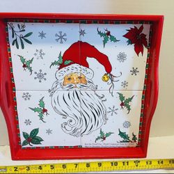 Vintage Christmas Tray With Tile Santa Clause 