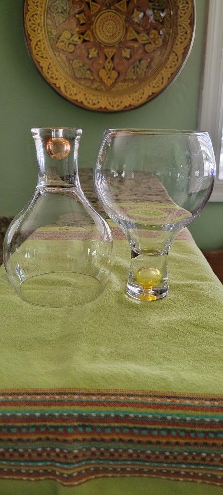 Crystal Cocktail glasses , Colored glass air bubble at the base