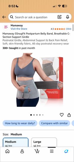 Mamaway SSnugFit Postpartum Belly Band, Breathable C-Section Support Girdle Postnatal Girdle, Abdominal Support & Back Pain Relief, Soft, skin-friendl