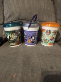Disney Parks Popcorn Bucket- Set of 3- Fab 4 on Rides-100th Anniversary-Holiday