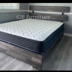 King Size Rustic Platform Bed With Ortho Mattress 