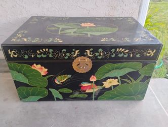 Black 20th Century Chest with beautiful Artwork And Brass Hardware 23" x 14.5" x 12"