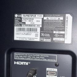 LG 70” Tv For Parts Pick Up Only 