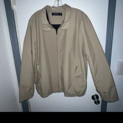 NWT Nautica Men’s Wind Resistant Full Zip Beige Bomber Golf Jacket Size L