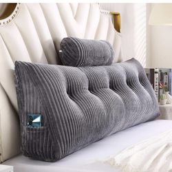 Bed Headboard Wedge Pillows + Head Roll Pillow-Bed Reading Pillows-Backrest Pillows for Sitting in Bed-Queen: 59”x8”x20” - gray