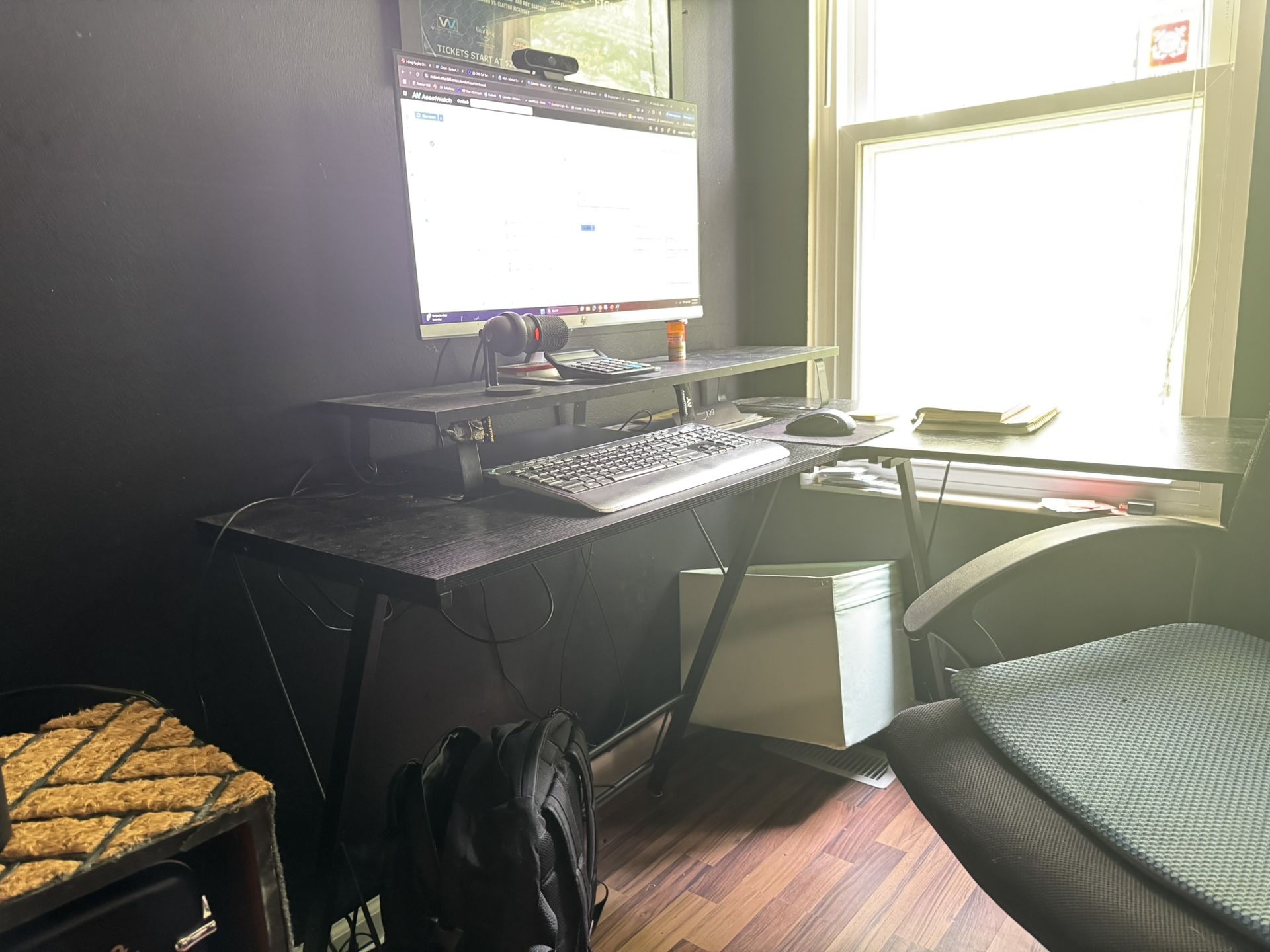L Desk, Office Chair, Monitor Stand, Printer Shelf