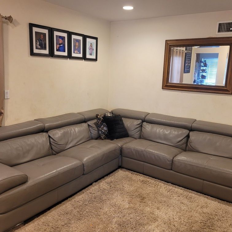 Grey leather Sectional 