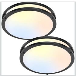 2-Pack 36W LED Ceiling Lights Black, 13inch Flush Mount Light Fixtures 3600LM