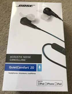 Bose qc20 Brand New Sealed in box noise cancelling headphones black . Can used for Apple and android devices and any other devices that have an he for Sale in Boynton