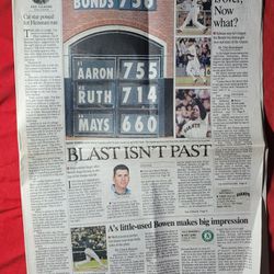 August 9, 2007 The Times Newspaper Featuring Barry Bonds's 756 Home Run