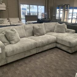 Super Soft Grey Corduroy Sectional Couch 