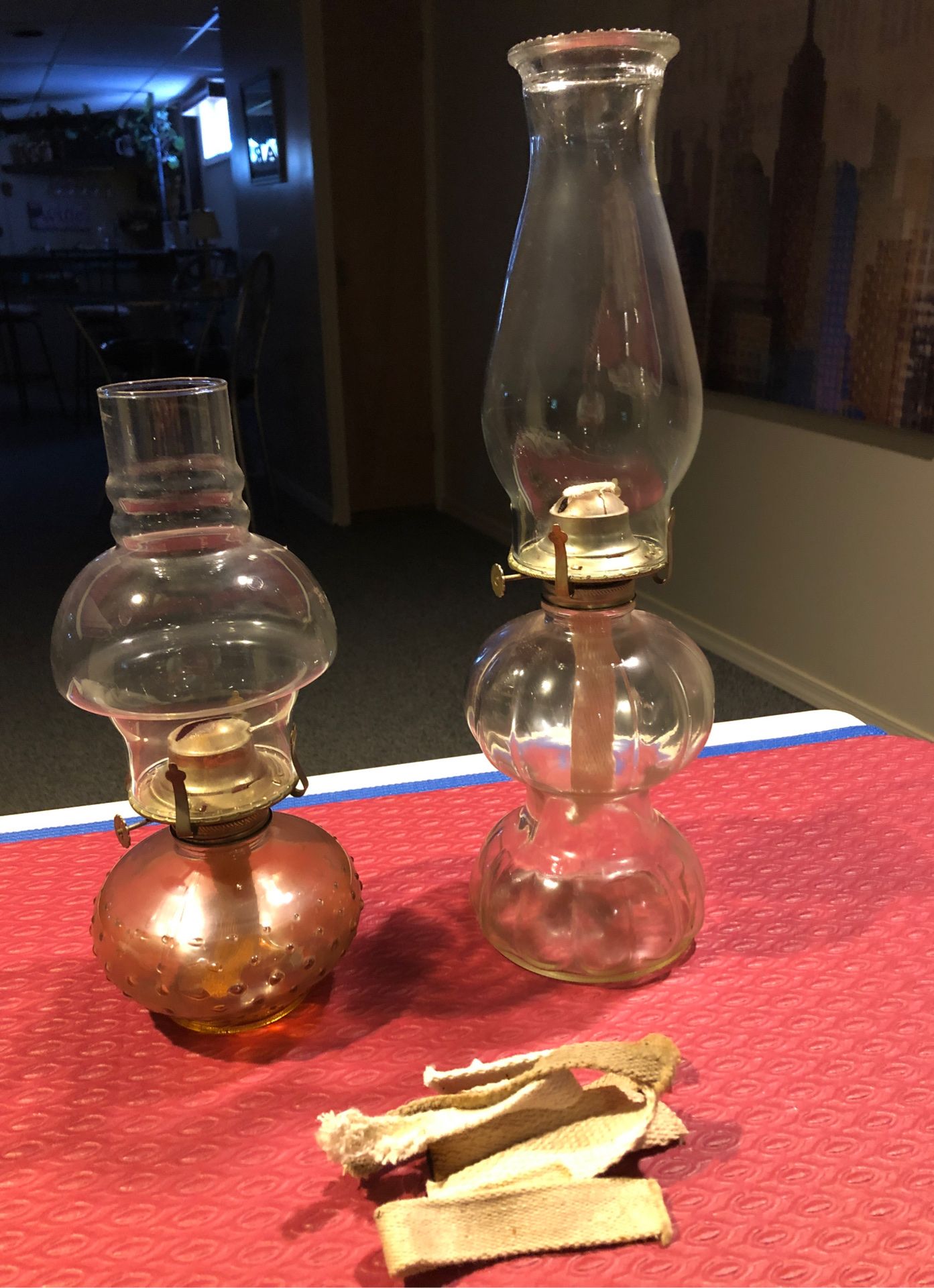 Antique oil lamps with wicks
