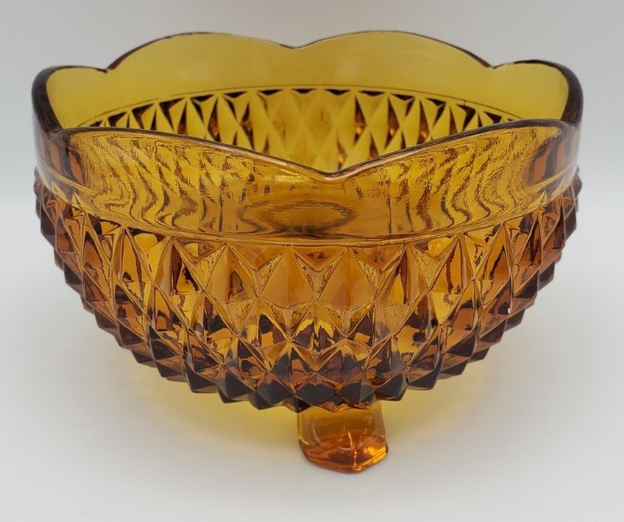3-Footed Vintage Amber Glass Bonbon Bowls
