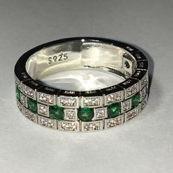925 Silver CZ Emerald Ring UNISEX