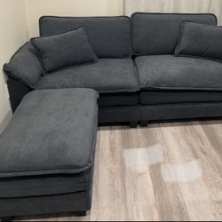 Sectional Sofa Comfy Couch W/ Ottoman & Pillows