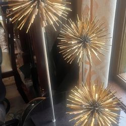 Global Views Set of 3 Gold Metal Atomic Starburst Boom on Stone Base - Art Deco Fixtures