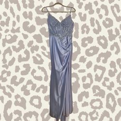 Blue beaded prom dress
