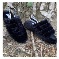 (Size 7) Vegan Fluff Slingback Sandal