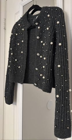 Grey cardigan with pearl details XSmall Size