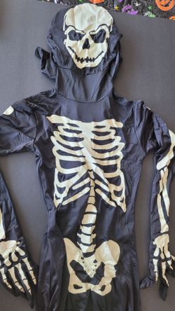 Glow in the Dark Skeleton Halloween Costume with Hood and Gloves