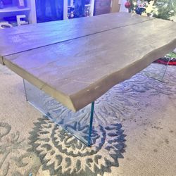 Glass Base Live Edge Coffee Table 