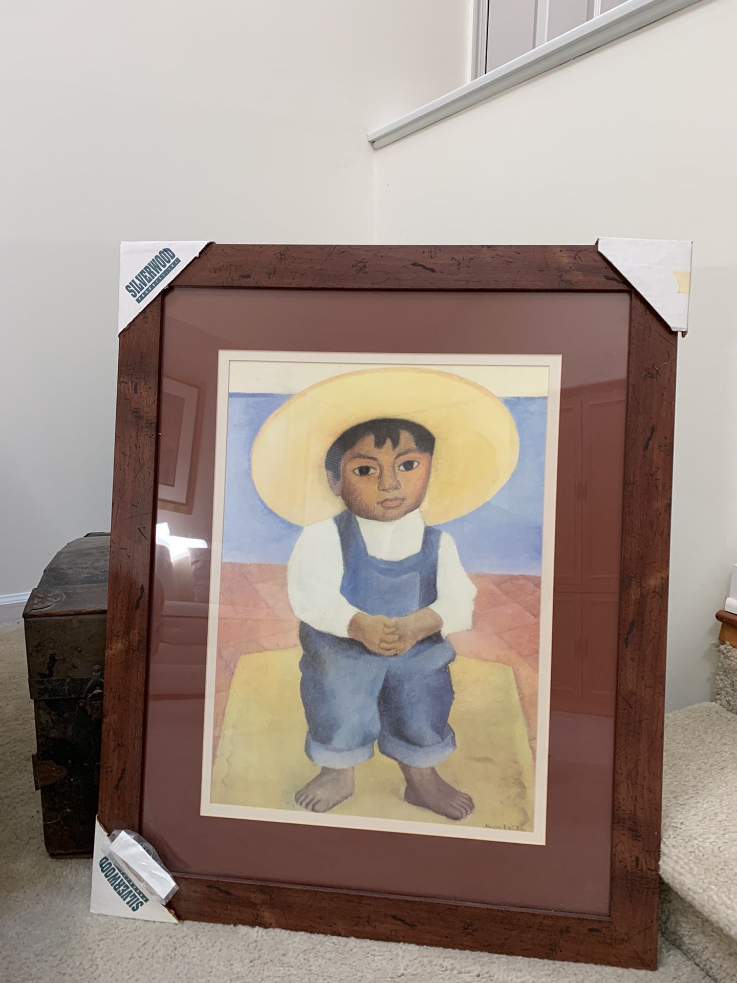 Framed Diego Rivera Print / Portrait "Little Boy" Boy