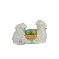 Sparkles Easter Bunnies with Easter Eggs Basket - Home Decor Figurine - Rabbits