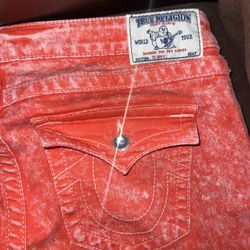 True Religion skinny jeans red lava acid wash with Swarovski crystals size 32/32 