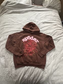 SP5DER BROWN AND PINK PUFF PRINT HOODIE