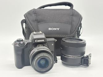 Canon EOS M50 Mirrorless Camera Black w/ 2 Lenses, Mount Adapter & Bag