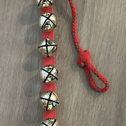 Christmas Decor Red Leather Strap Sleigh Bell Door Hanger