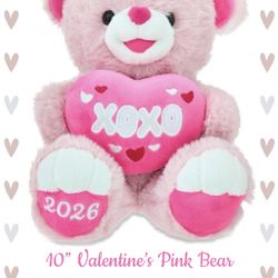 Pink 10” Valentine’s Bear Plushie w/ 2026 Embroidery 