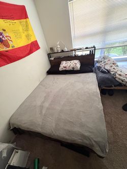 Modern Queen Size Bed with Storage Headboard & LED Lights