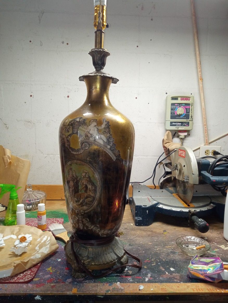 French Antique Hand-painted Lamp