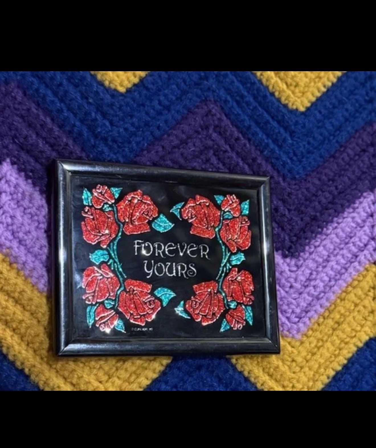 Vintage Carnival Fair Game Prize 5" Picture Framed Roses Forever Yours 90s Retro
