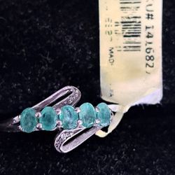 Sterling Silver, Emeralds Ring, 7.75