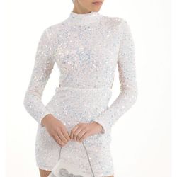 Agnes Velvet Iridescent Sequin Open Back Dress in White