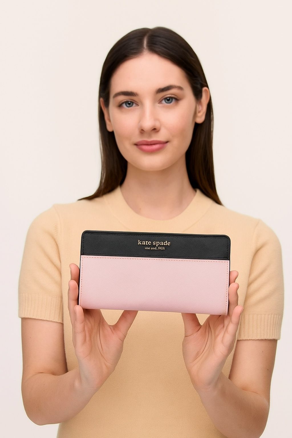 Kate Spade Cameron Street Slim Wallet Lavender/ Dark Blue Leather 12 Card