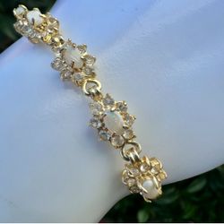 Gold Tone Opal Cubic  Zirconia  Bracelet 