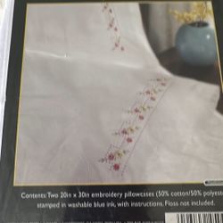 BUCILLA PRETTY POSIES STAMPED PILLOWCASES FOR EMBROIDERY 