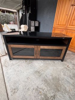Bell'O TV Stand - Black Tempered Glass & Wood -